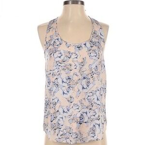 French Connection Tank Top Womens Large Blue‎ Peach Floral Racerback UK Style